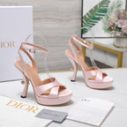 DIOR PEARL-EMBELLISHED HIGH HEEL SANDALS 25S 115 MM IN LIGHT PINK SATIN