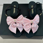 CHANEL Double  Big Bow High Sandal Sheepskin Light Pink/ Black