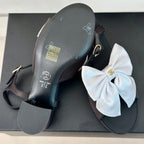 CHANEL Double  Big Bow High Sandal Sheepskin Black White