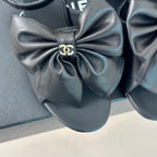 CHANEL Double  Big Bow High Sandal Sheepskin Black