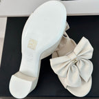 CHANEL Double  Big Bow High Heels Sheepskin White