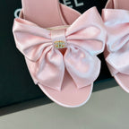 CHANEL Double  Big Bow High Heels Sheepskin Light Pink