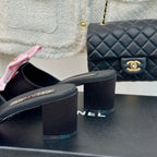 CHANEL Double  Big Bow High Heels Sheepskin Light Pink / Black