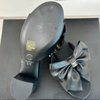 CHANEL Double  Big Bow High Heels Sheepskin Black