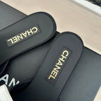 CHANEL Double  big bow flat sandals Sheepskin White Black