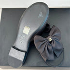 CHANEL Double  big bow flat sandals Sheepskin Black