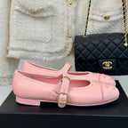 CHANEL Double C Light Pink Lambskin Mary Jane Shoes