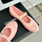 CHANEL Double C Light Pink Lambskin Mary Jane Shoes