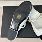 CHANEL Double C Two-Tone Chain Mules White Lambskin