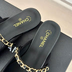 CHANEL Double C Two-Tone Chain Mules Black Lambskin
