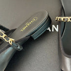 CHANEL Double C Two-Tone Chain Mules Black Lambskin