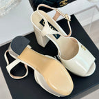 CHANEL Double C High Heel Sandals Beige Cream Leather