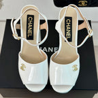 CHANEL Double C High Heel Sandals White Leather