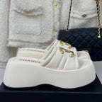 CHANEL Large Double C Platform Slippers White
