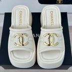 CHANEL Large Double C Platform Slippers White