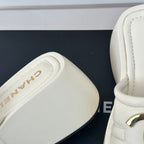 CHANEL Large Double C Platform Slippers White