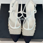 CHANEL Crystal Flat High Heel Sandals White