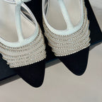 CHANEL Crystal Flat High Heel Sandals White