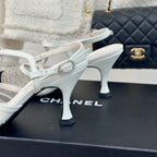 CHANEL Crystal Flat High Heel Sandals White