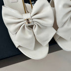 CHANEL Double C Big Bow Pearl Chain High Sandals White Lambskin