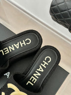 CHANEL CLASSIC SLIPPERS THICK SOLE IN BLACK TWEED