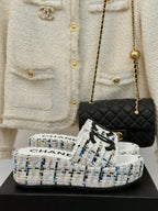 CHANEL CLASSIC SLIPPERS THICK SOLE IN MULTICOLOR TWEED