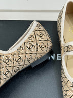 CHANEL FLAT MARY JANE 25SS IN BEIGE EMBELLISHED WITH RHINESTONES