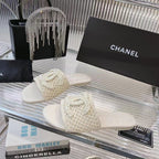 CHANEL SLIPPERS WHITE SHEEPSKIN