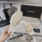 CHANEL SLIPPERS WHITE SHEEPSKIN