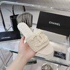 CHANEL SLIPPERS WHITE SHEEPSKIN