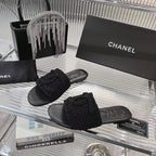 CHANEL SLIPPERS BLACK SHEEPSKIN