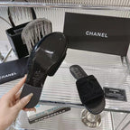 CHANEL SLIPPERS BLACK SHEEPSKIN
