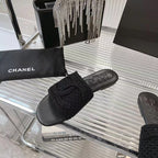 CHANEL SLIPPERS BLACK SHEEPSKIN