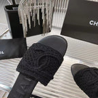 CHANEL SLIPPERS BLACK SHEEPSKIN