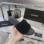 CHANEL SLIPPERS BLACK SHEEPSKIN