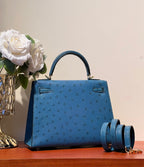 HERMES KELLY  SELLIER 25 BAG IN ROYAL BLUE OSTRICH LEATHER