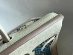 HERMES BIRKIN 25 BAG IN WHITE CREAM CALFSKIN WITH COLORFUL STICKER