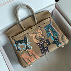 HERMES BIRKIN 25 BAG IN PEANUT BROWN CALFSKIN WITH COLORFUL STICKER