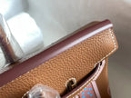 HERMES BIRKIN 25 BAG IN CHOCOLATE BROWN CALFSKIN WITH COLORFUL STICKER