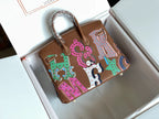 HERMES BIRKIN 25 BAG IN CHOCOLATE BROWN CALFSKIN WITH COLORFUL STICKER
