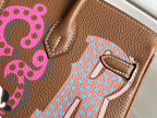 HERMES BIRKIN 25 BAG IN CHOCOLATE BROWN CALFSKIN WITH COLORFUL STICKER