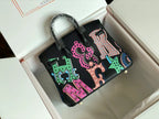 HERMES BIRKIN 25 BAG IN BLACK CALFSKIN WITH COLORFUL STICKER