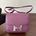 HERMES CONSTANCE 18 PURPLE OSTRICH SILVER HARDWARE
