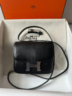 HERMES CONSTANCE 18 BLACK LIZARD SILVER HARDWARE