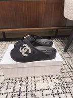 CHANEL FLAT MULES IN BLACK CALFSKIN