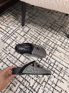 CHANEL FLAT MULE IN  BLACK SUEDE WITH CRYSTALS