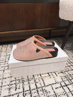 CHANEL FLAT MULE IN LIGHT PINK SUEDE WITH CRYSTALS