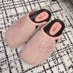 CHANEL FLAT MULE IN LIGHT PINK SUEDE WITH CRYSTALS