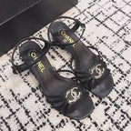 CHANEL MID HEEL SANDALS IN BLACK LAMBSKIN