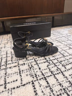 CHANEL MID HEEL SANDALS IN BLACK LAMBSKIN